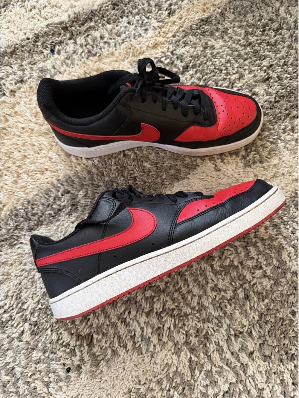Size 10 - Nike Court Vision Next Nature Low Black & University Red - VERY GOOD
